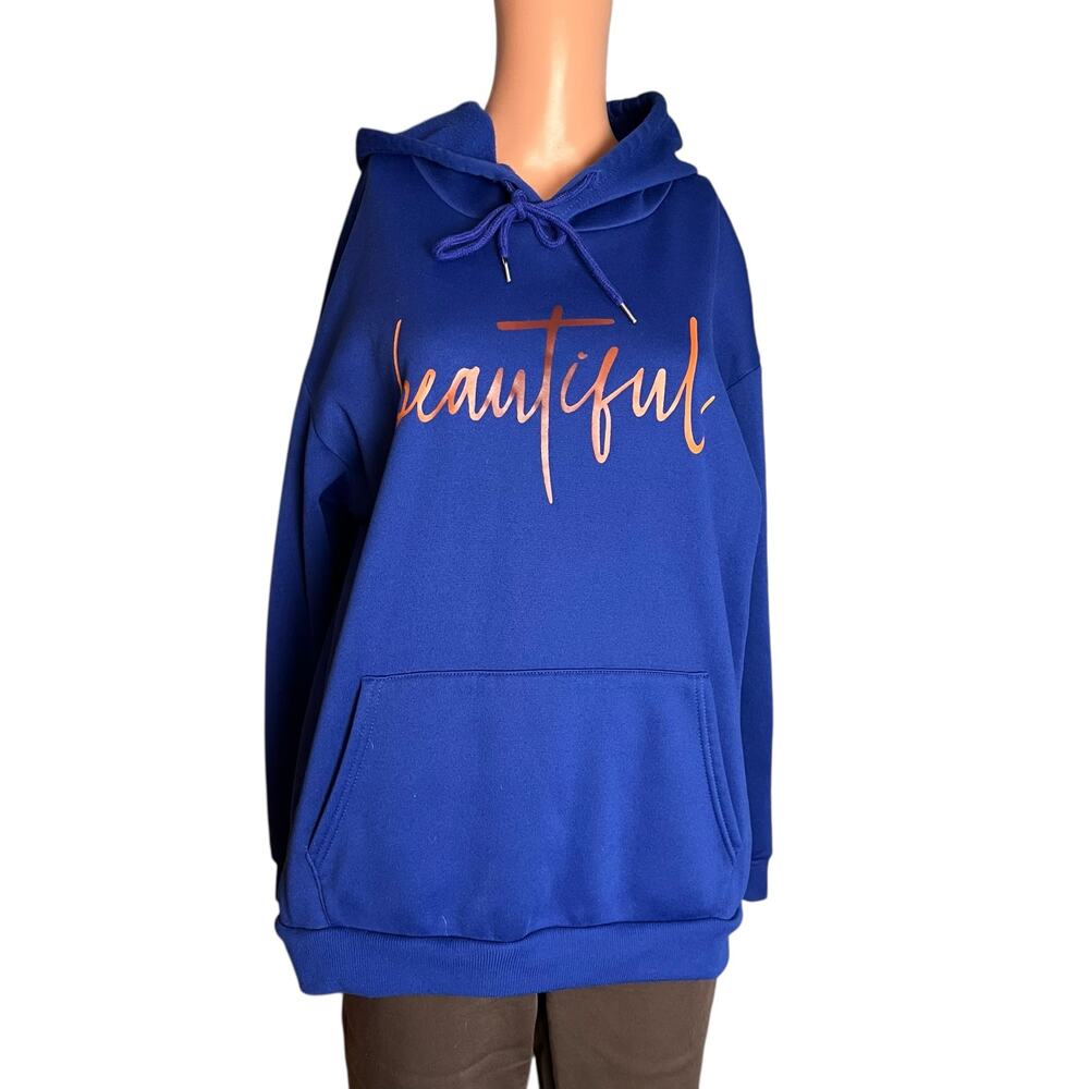 Unbranded “Beautiful” Hoodie Bright Blue Long Sleeve Large Athleisure Casual